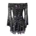 thumbnail image 6 of JFOPQVSM Women Gothic Off The Shoulder Dress Long Bell Sleeve Mesh Short Dresses Halloween Dress-Up, 6 of 7