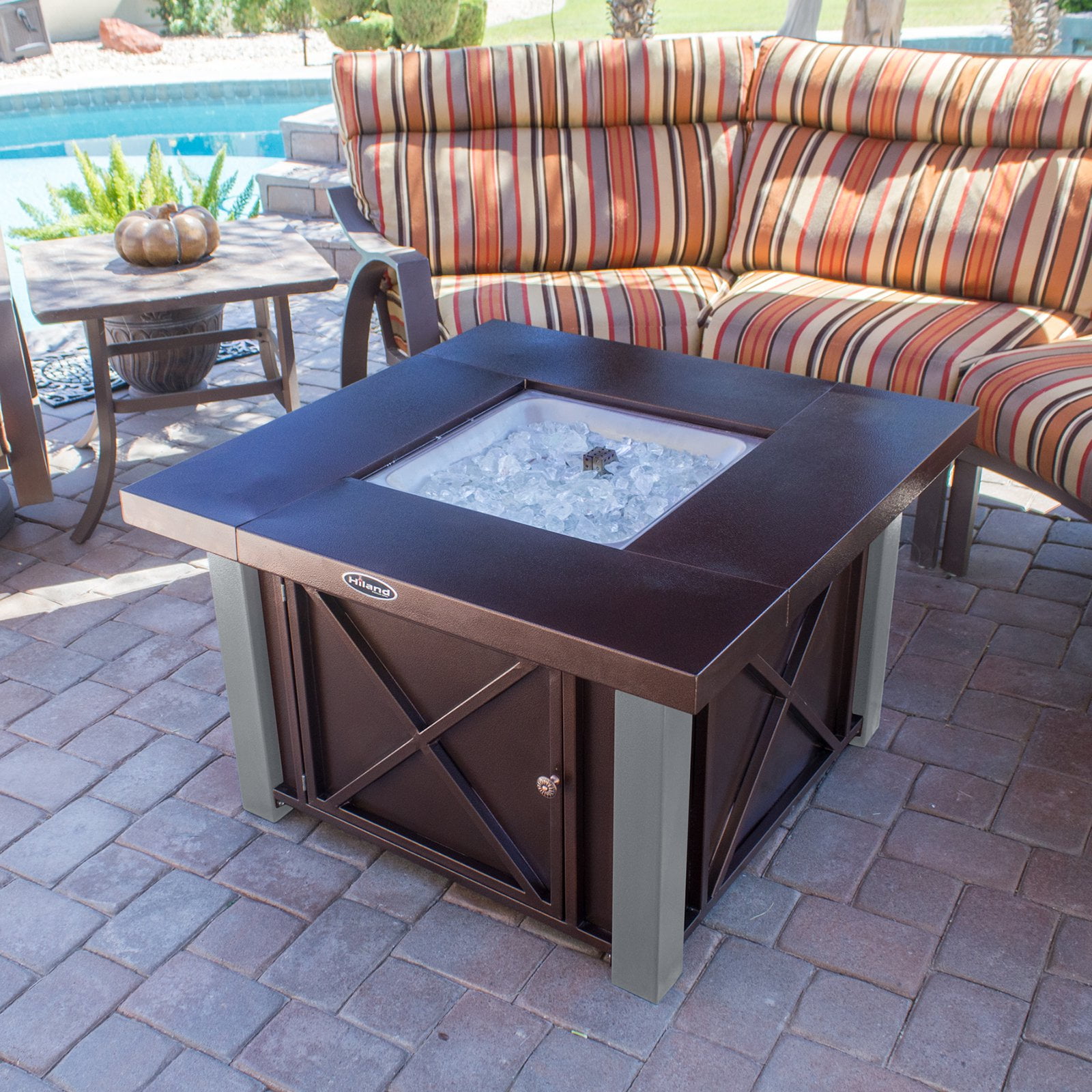 Hiland Decorative Fire Pit Hammered Bronze and Stainless Steel Finish