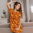 thumbnail image 3 of Fotbe Autumn Maple Leaf Pile Bata de Dormir para Mujer con Estampado, Camisón de Algodón de Manga Corta, Ropa de Dormir Casual, 3 of 6