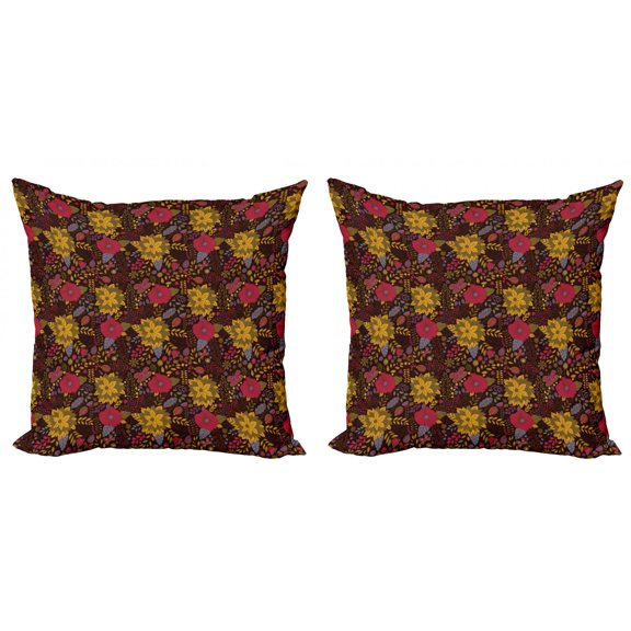 Ambesonne Garden Art Throw Pillow Cover 2 Pack, Flourishing Nature Art, 20", Multicolor