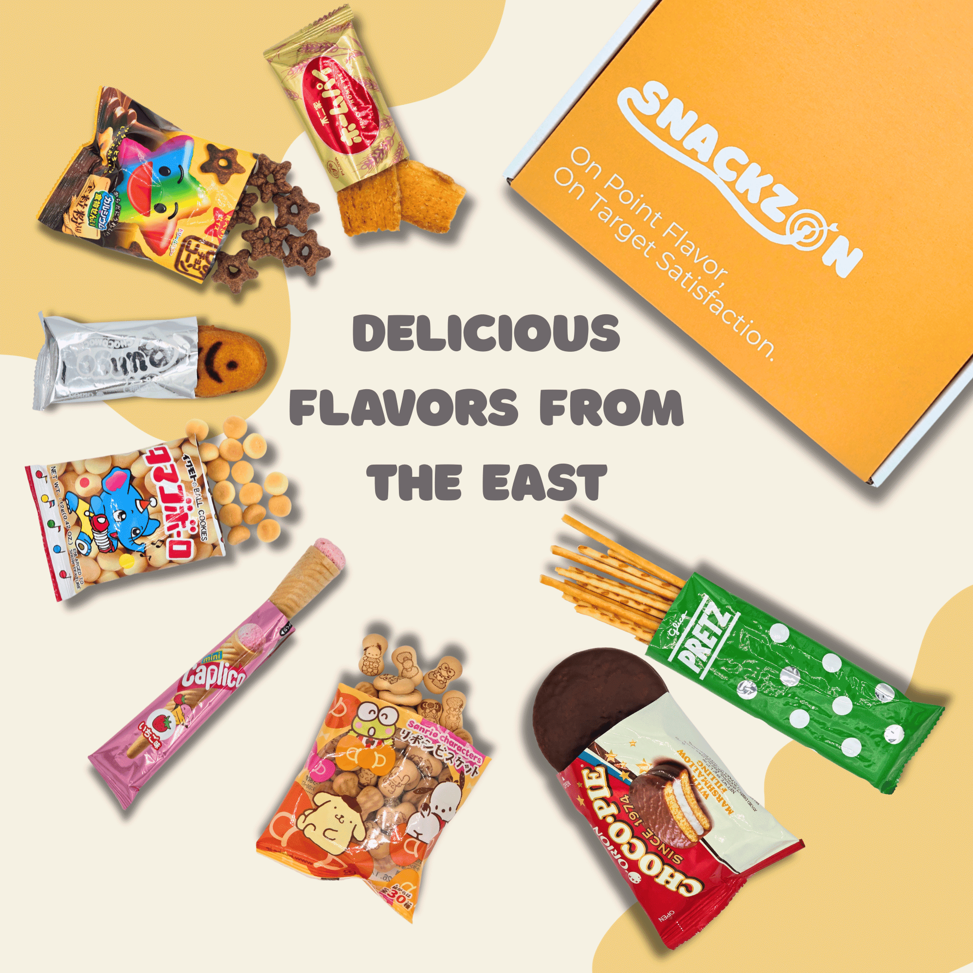 SNACKZON – Curated Japanese & Korean Treats – Includes Spicy Chicken Ramen, Chocolate Filled Biscuits, Rice Crackers & More