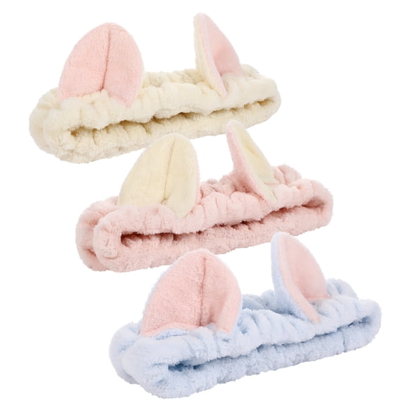 SHISUYAN 3pcs Makeup Headband Flannel Skincare Headband Cat Ear Hair Band Women Face Washing Headband