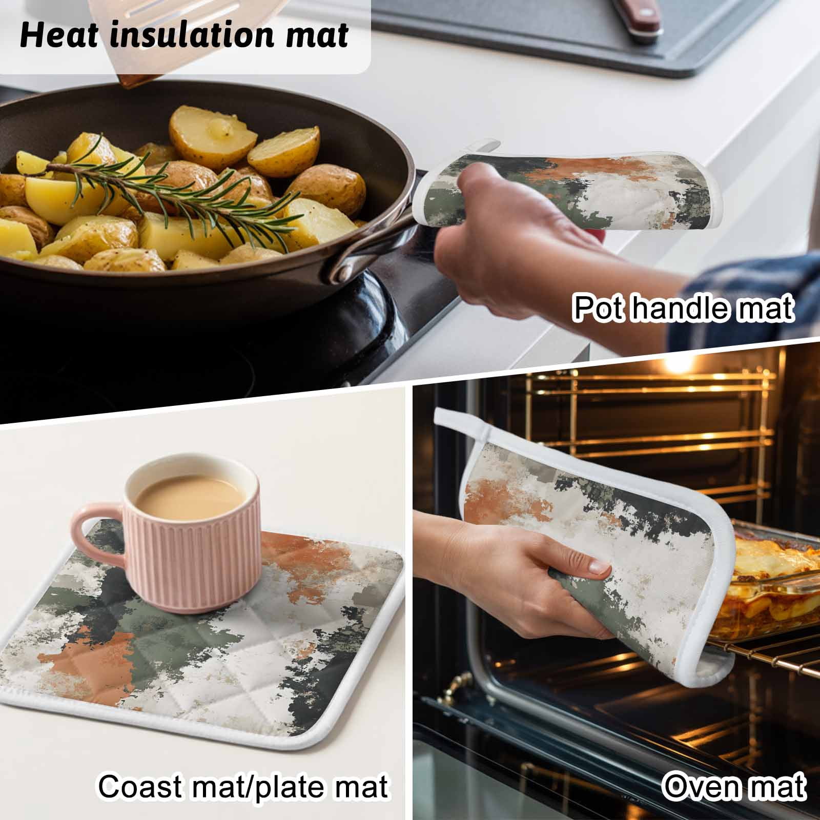 Vintage Sage Green Orange Pot Holders for Kitchen Heatproof Potholder, 3 Pack Modern Abstract Art Hot Pads Multipurpose Oven Pads Cloth Potholders Trivet for Cooking Baking