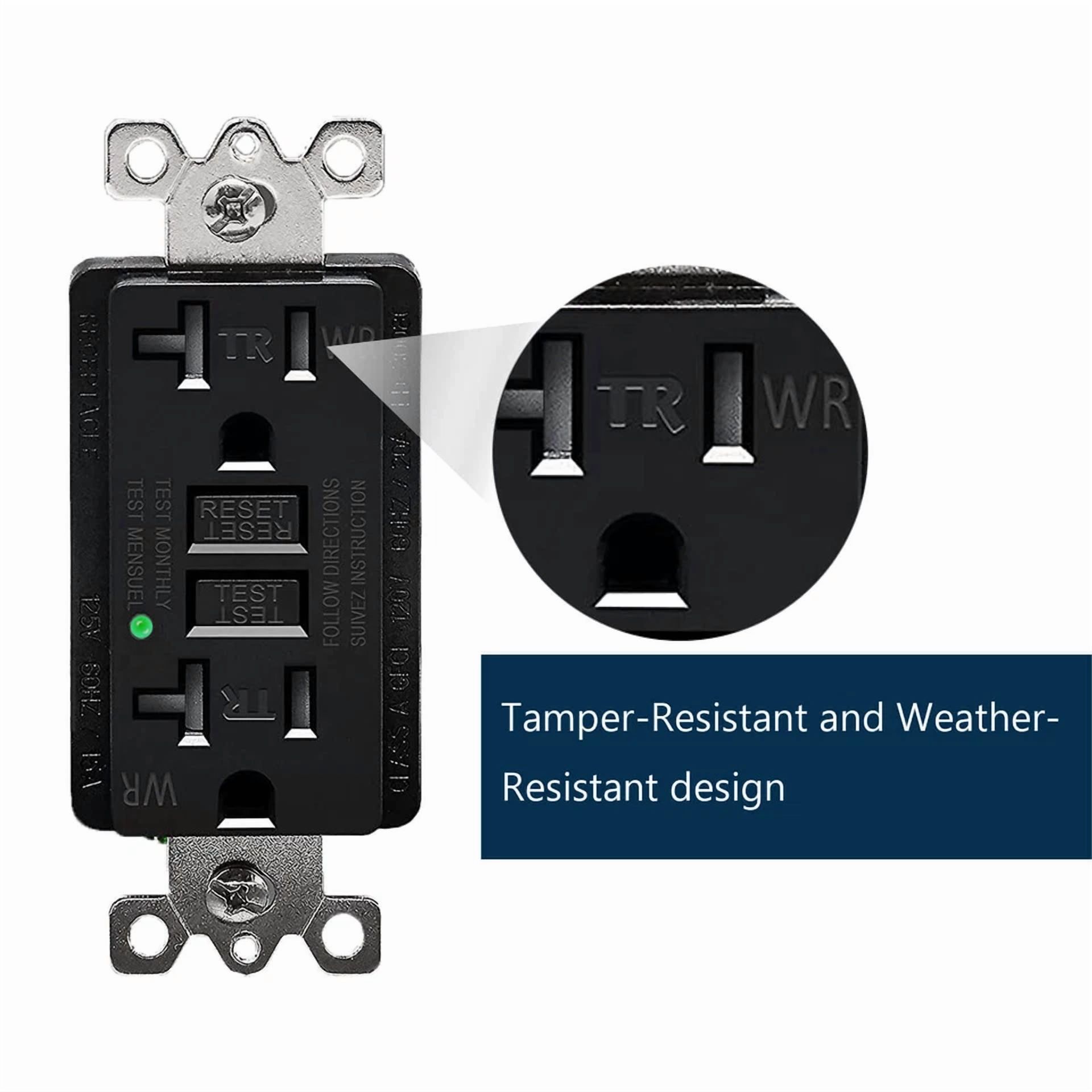 20A/125V Black Gfci Outlet Tamper Resistant Tr Wr Receptacle Home Electrical Diy