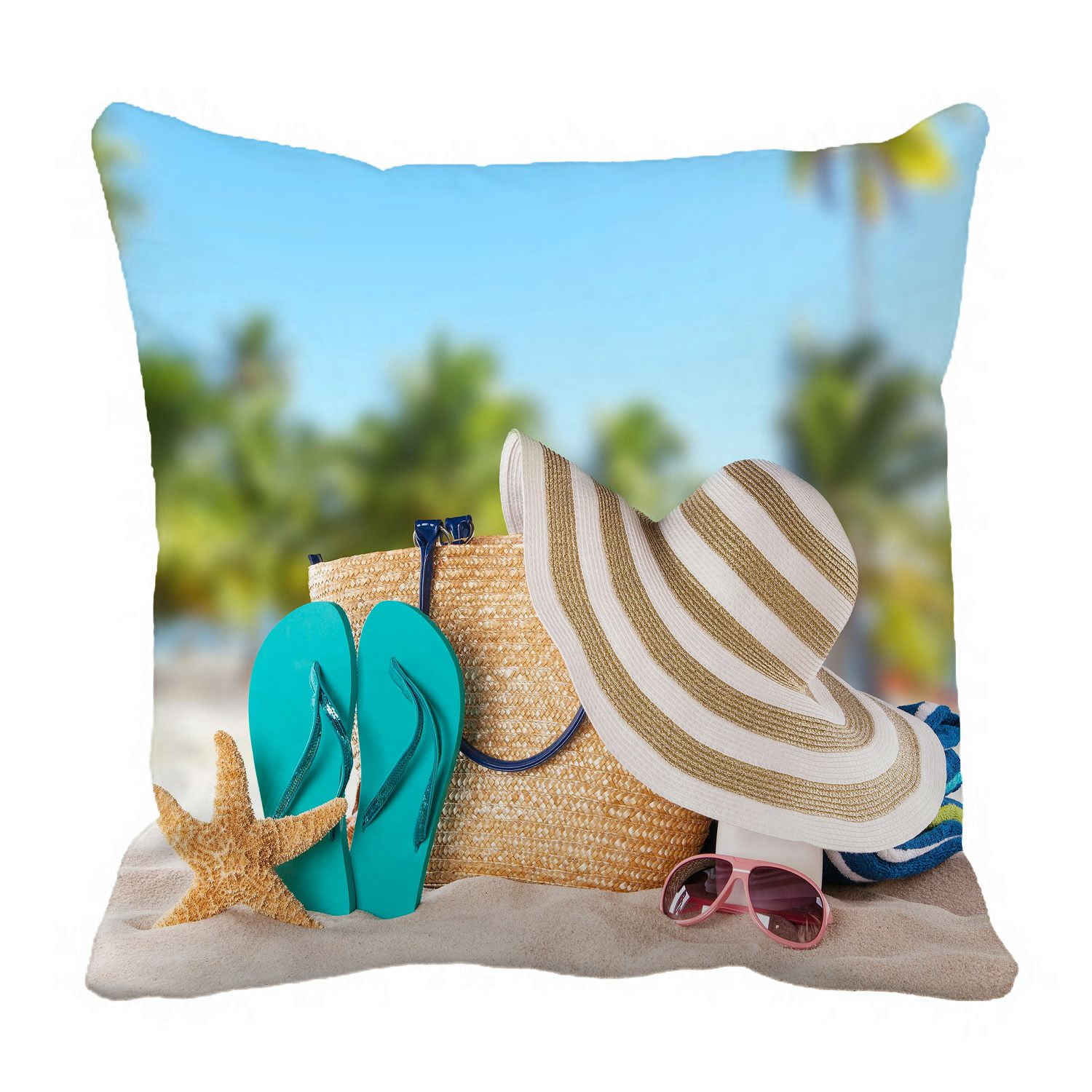 PHFZK Summer Beach Pillow Case, Palm Trees Tropical Island Pillowcase