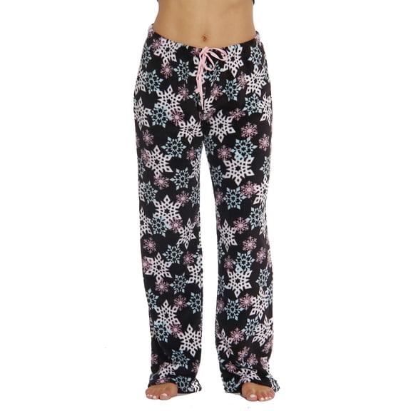 Just Love Women's Plush Pajama Pants - Soft and Cozy Lounge Pants in Petite to Plus Sizes (Black - Snowflake, Medium)