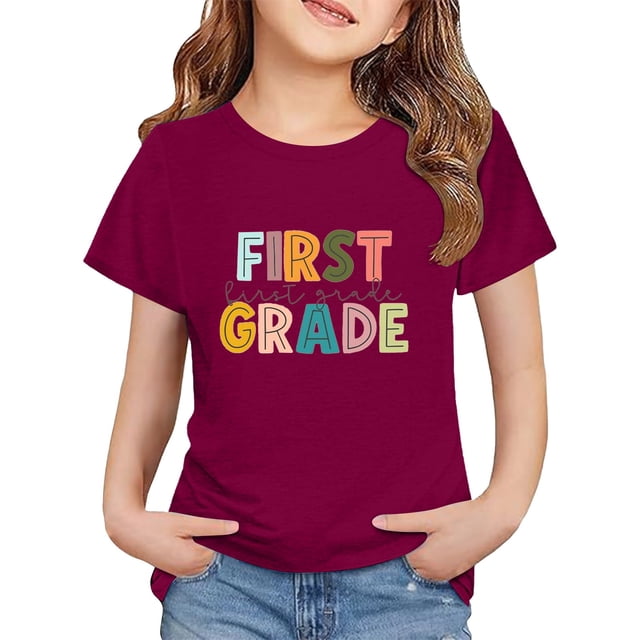 LIJCC Garçons Filles Premier Jour de Première Année Rentrée des Classes T-Shirt en Coton T-Shirt à Manches Courtes Haut T-Shirt à Imprimé Lettres Haut de Rentrée