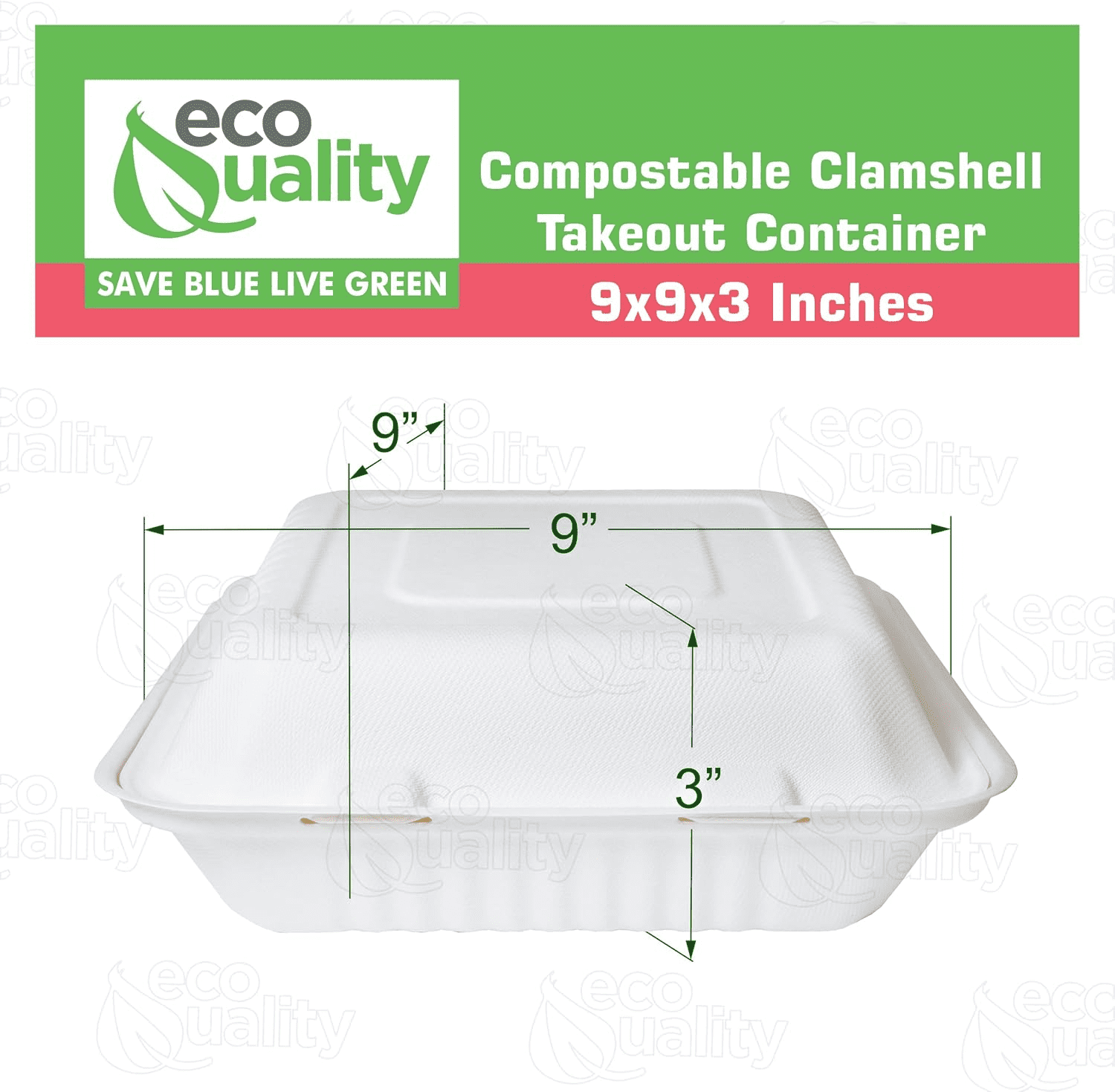 300 Count - Biodegradable 9x9 Take Out Food Containers with