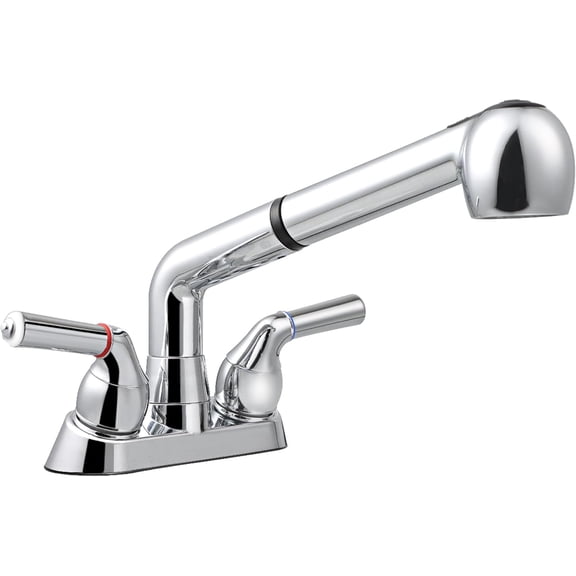 Utility Sink Faucet with Sprayer, Laundry Room Faucet with Pull Out Sprayer for Laundry Tub, 4 inch Centerset 3 Holes Installation Non-Metallic, Chrome Finish