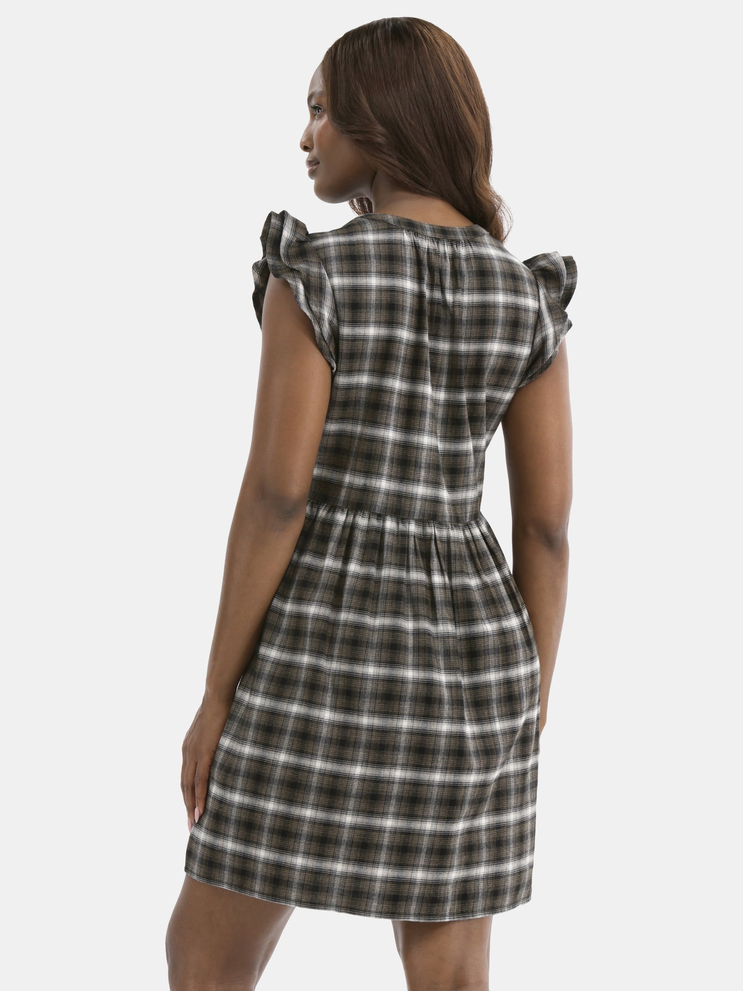 Time and Tru Women's Cotton Mini Dress with Flutter Sleeves, Sizes XS-XXXL