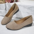 thumbnail image 6 of Khaki Womens Bow Wedge Shoes Low Cut Slip On Casual Wear Soft Flock Material Earth Tone Size 7, 6 of 9