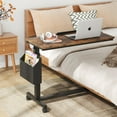 thumbnail image 3 of Tribesigns Height Adjustable C Shaped End Table with Wheels and Side Pocket, Mobile Sofa Snack Table with Tiltable Drawing Board, Laptop Side Tray Table for Couch Bed (Rustic Brown), 3 of 8