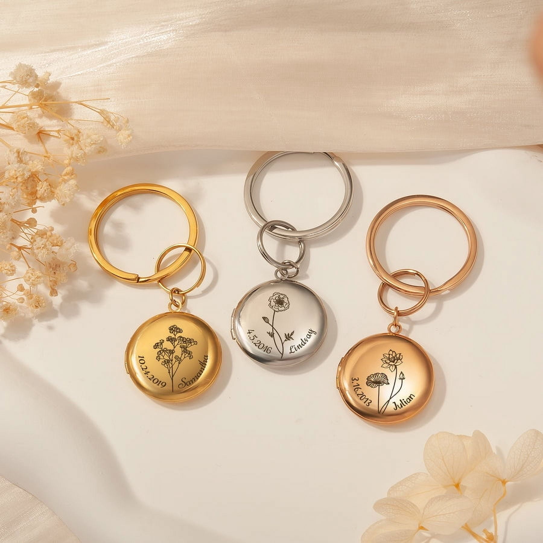 Anavia Custom Flower and Name with Date Keychain Gifts for Women Graduation Birthday Gift for Girls Mom Christmas Wedding Valentine's Day Gifts