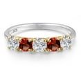 thumbnail image 3 of Gem Stone King 925 Silver and 10K Yellow Gold Lab Grown Diamond and Red Garnet Wedding-Bands Ring for Women | 1.55 Cttw | Round 4MM | Gemstone April Birthstone | Size 8, 3 of 6