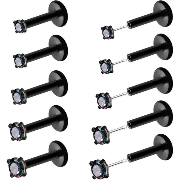 20G Quality 18G 16G Push in Threadless Nose Stud Rings for Women Men Surgical Steel Tragus Earrings Flat Back Nose Studs CZ Cartilage Earrings 6mm 8mm Labret Studs Monroe Lip Piercing Jewelry[t043]