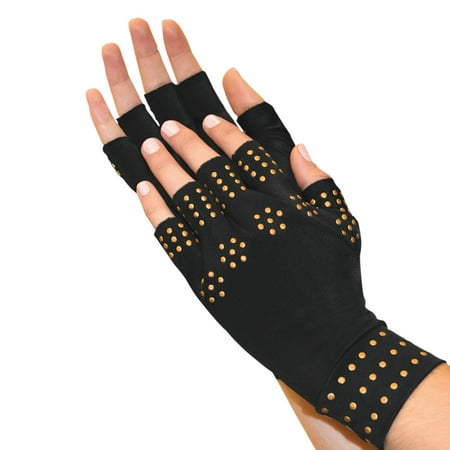 Magnetic Arthritis Therapy Fingerless Compression Gloves, Black, Regular,