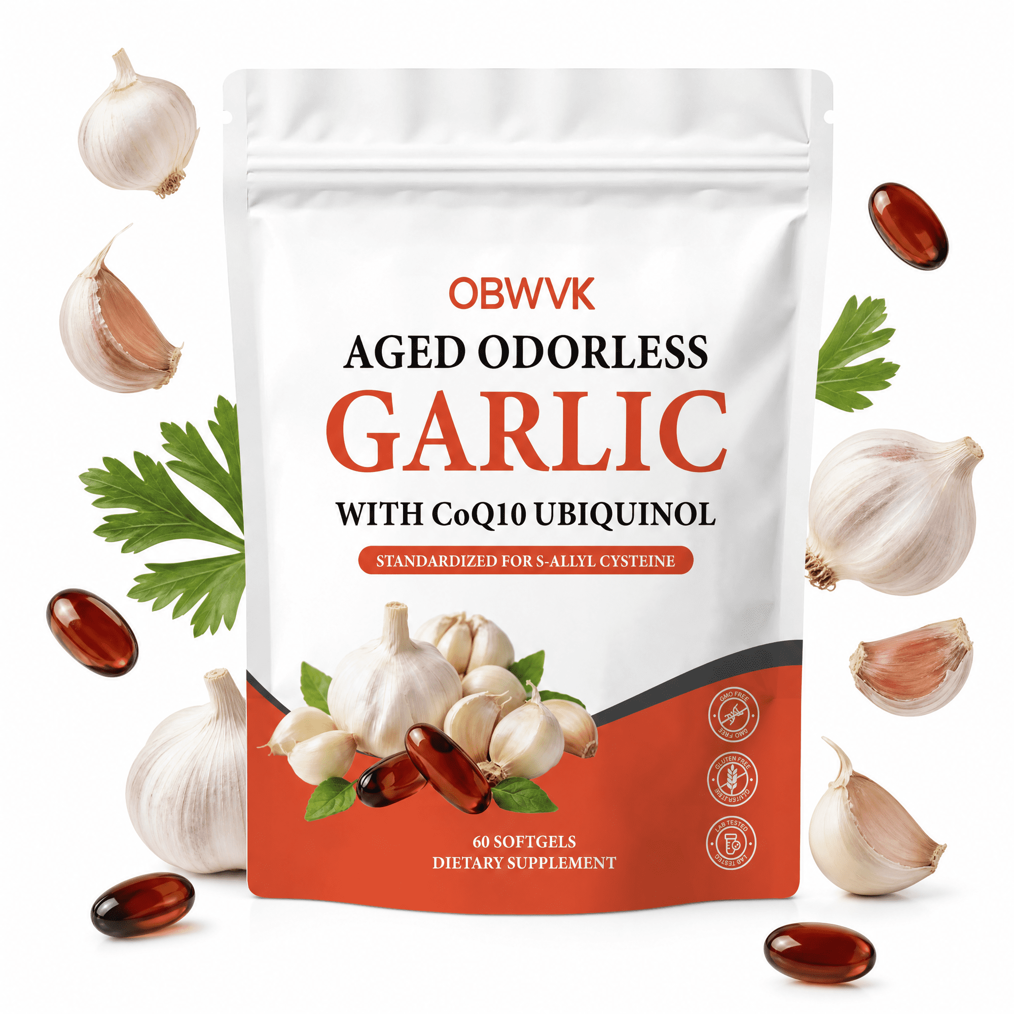 Odorless Aged Garlic Extract Softgels – 1,200mg Per Serving with CoQ10 & Vitamin K2 for Heart & Circulation Support, Non-GMO, 60 Count