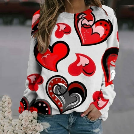 

Hvyesh Women Valentine s Day Casual Sweatshirt Heart/ Angel Baby/ Letter Print Long Sleeve Round Neck Loose Pullover Tops Red shirts for women L