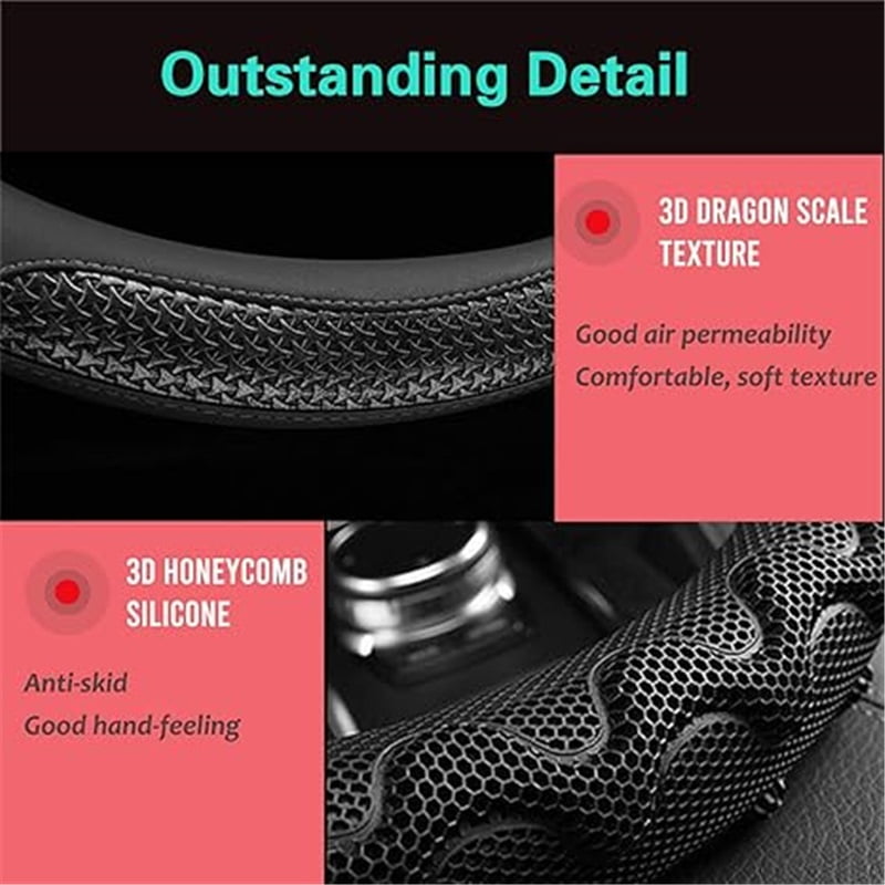 Steering Wheel Cover Great Grip with 3D Honeycomb Anti-Slip Design, Universal 14.5-15 Inch (All Black)