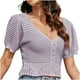 thumbnail image 2 of Fiudx Ofertas y Liquidaciones Blusa Cómoda de Punto Elástico Informal Sólida con Cuello En V y Manga Corta para Mujer a La Moda, 2 of 4