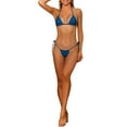 thumbnail image 1 of Conjuntos de bikini de dos piezas para mujer con tirantes atados a los lados, parte inferior de triángulo con cordón, trajes de baño básicos, traje de baño X-Small azul oscuro, 1 of 5