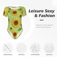 thumbnail image 6 of Haiem Sunflower Leaves Women's Crew Neck Short Sleeve Bodysuit Tops Stretchy Slim Basic-Small, 6 of 9