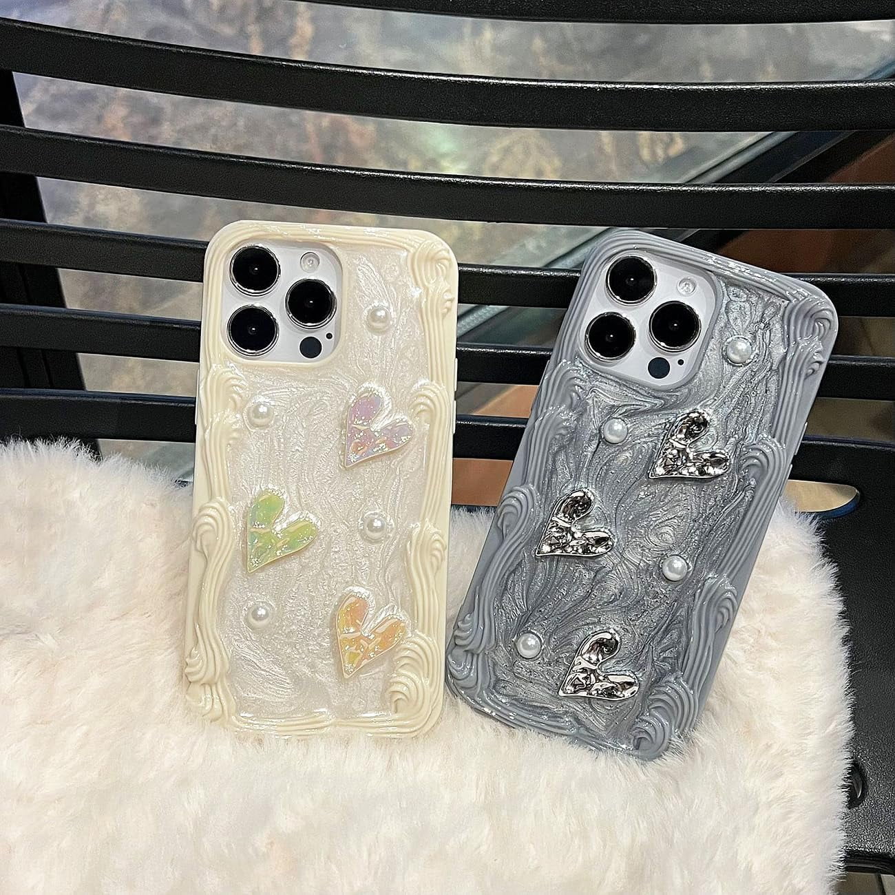 Love Heart Pearl Glitter Aesthetic Soft Case Compatible with