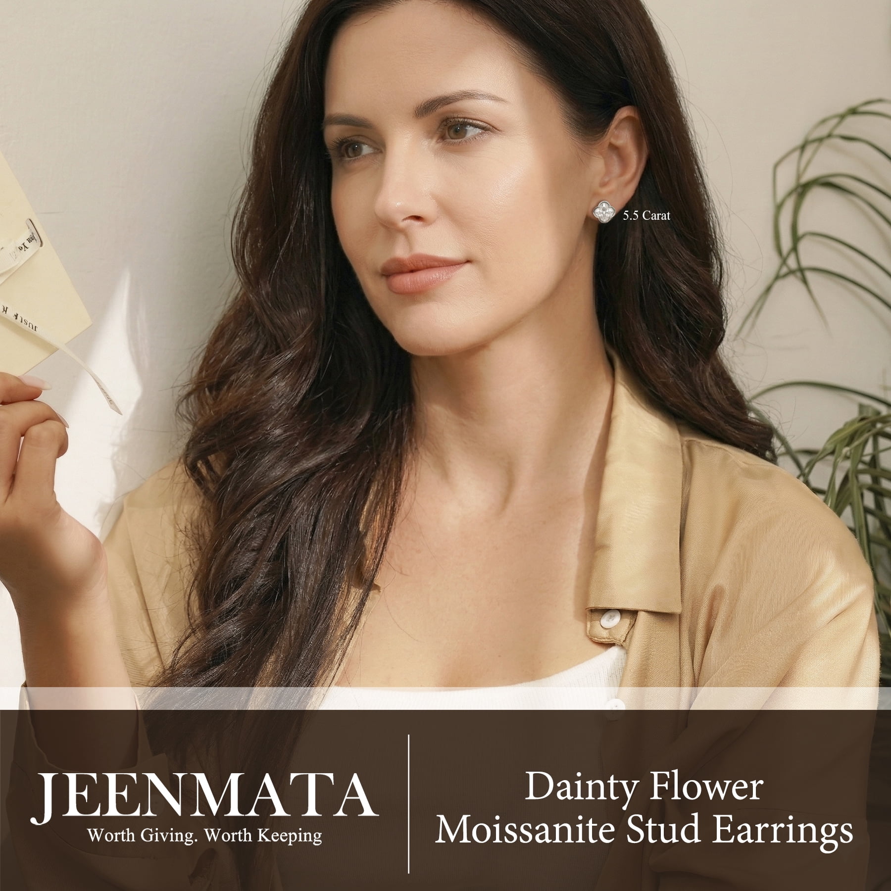 JeenMata 5.5 Carat Danity Flower Moissanite Stud - Floral Cut Earrings in 18K White Gold Plating for Women