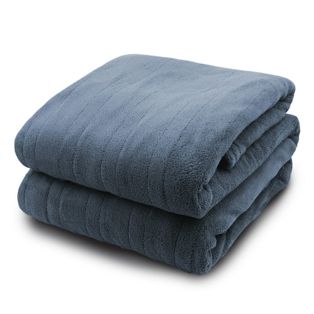 Pure Warmth Microplush Electric Heated Warming Throw Blanket Denim Blue
