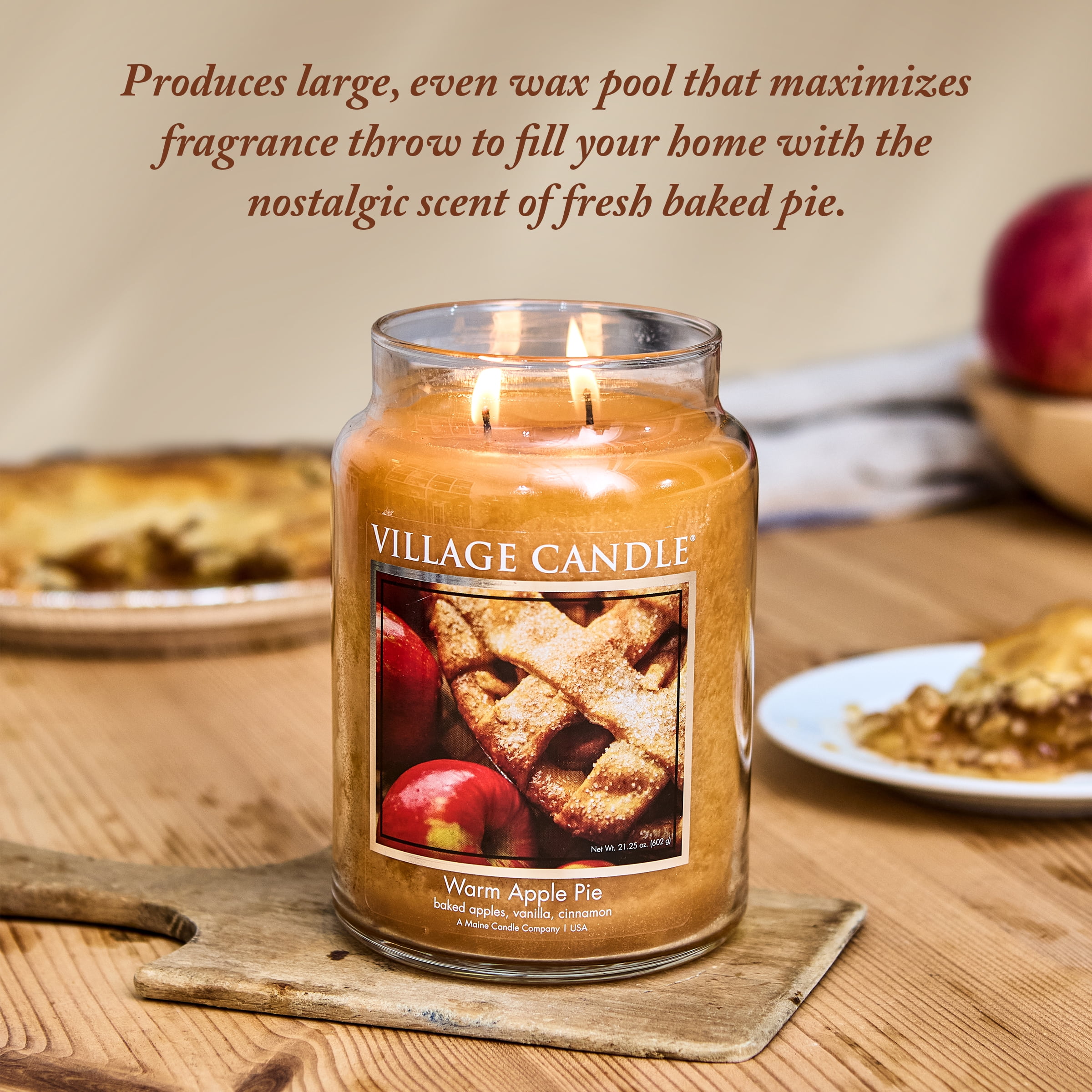 Village Candle Warm Apple Pie Scented Candle, Large 21.25 oz Apothecary Jar