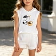 thumbnail image 4 of Girls Cotton 2pc Outfits Summer Printed Sleeveless T-Shirts Hoodies Comfy Shorts Casual Sets with Pockets White 3 5-6 Years, 4 of 6