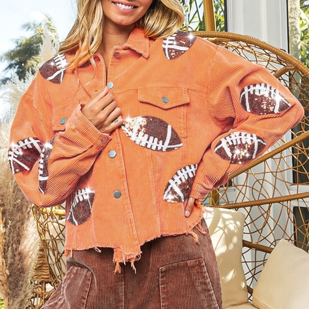 Abrigo Chaqueta recortada de pana para mujer Chaqueta de béisbol con solapa informal Abrigos de moda para exteriores Ygjytge Naranja T L para Mujer