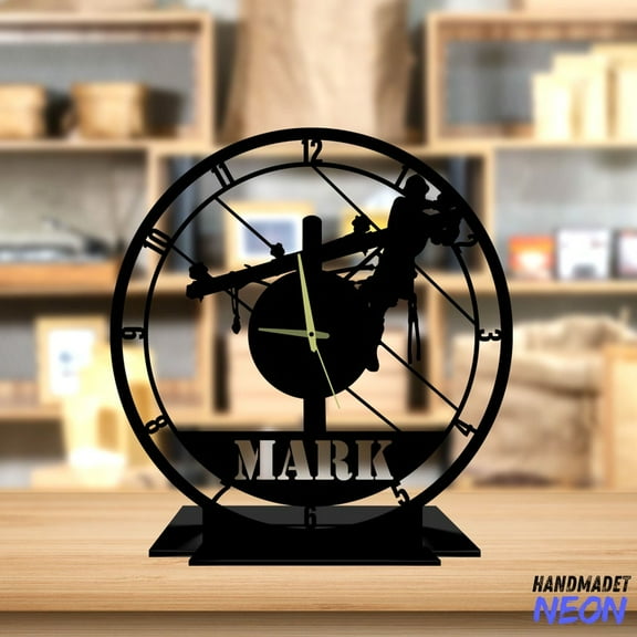 Handmadetneonsign Lineman Tabletop Metal Clock, Electrical Worker Name Desktop Clock, Electrician Clock Home Decor 75821