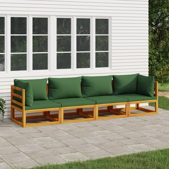 vidaXL 4 Piece Patio Lounge Set with Green Cushions Solid Wood