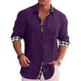 thumbnail image 2 of Awdenio Spring Shirts for Men, Men Casual Solid Cotton And Linen Tie Pocket Plaid Patchwork Turndown Long Sleeve Button Shirt, Size S-5XL, 2 of 8