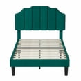 thumbnail image 6 of Taomika, Twin Size Upholstered Platform Bed Frame with Nailhead Trim Adjustable Height Headboard and Wood Slats-Dark Green, 6 of 11