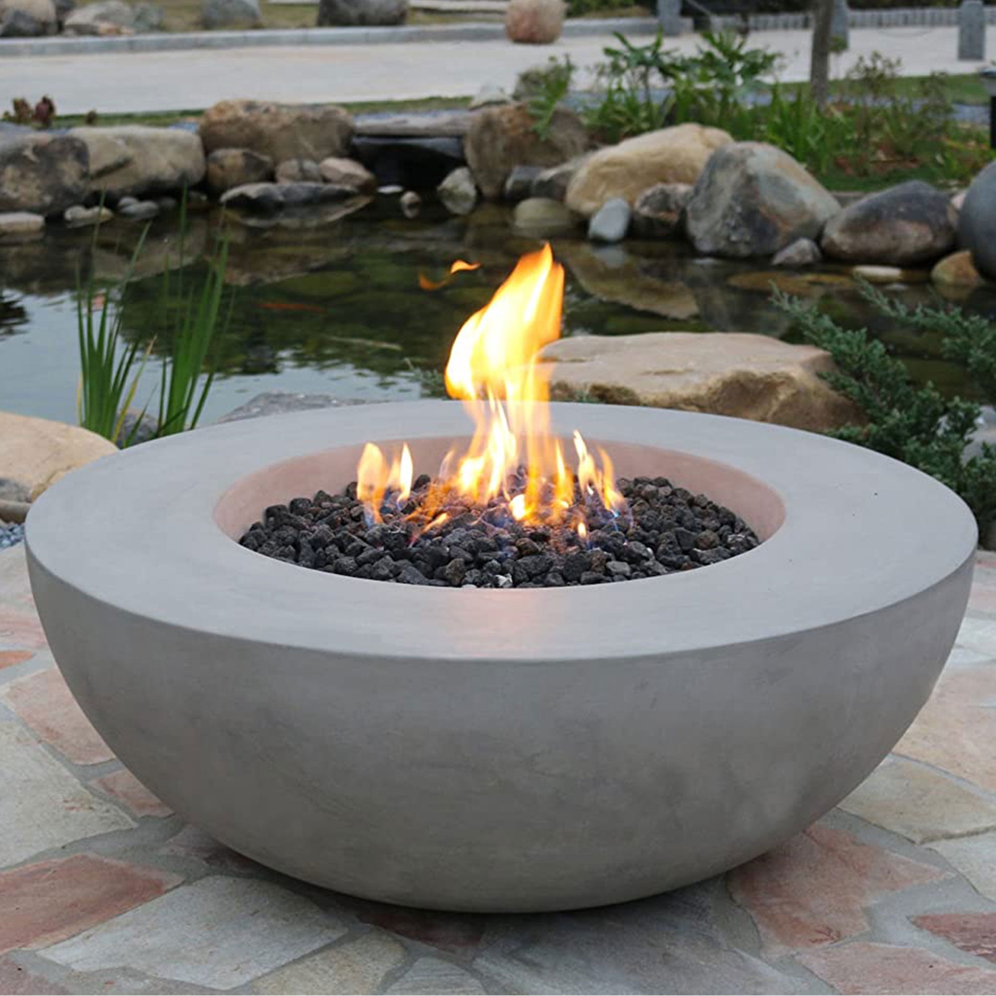 Elementi Natural Gas Concrete Lunar Bowl Fire Pit w/ Auto Ignition, Grey