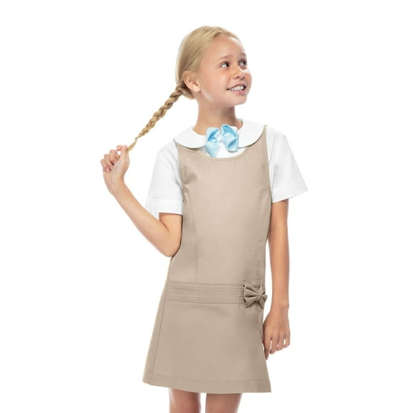 Classroom Little Girls' Uniform Zig Zag Jumper Dress, Khaki, 5