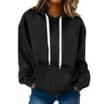 thumbnail image 2 of Yteetum Denim Hoodies for Women Oversized Crewneck Drawstring Hooded Sweatshirts Top Womens Casual Solid Plus Size Round Neck Long Sleeve Hood Sweatshirt with Pockets Blouses Fall Spring Clothes, 2 of 8