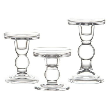 lanema Clear Glass Candle Holder Set of 3 Tall Candlestick Stand Kit Desktop Ornament
