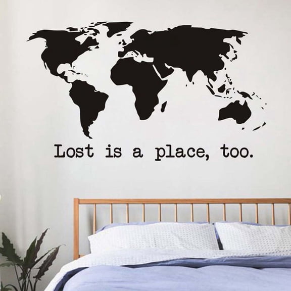 HONITANO World Map Wall Sticker Black Waterproof Decorative for Homeowners Living Room Nursery 39x23in