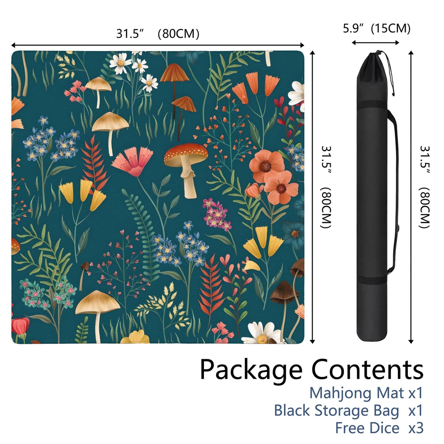 Plants Design Mahjong Table Mat 31.5x31.5 Inches Crafted from Durable Rubber with Anti-Slip Non-Slip Backing and Noise Dampening for Board Games Cards