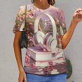 thumbnail image 6 of Butterfly Dancing Womens Tops Women's Fashion Casual Short Sleeve Flower Print Round Neck Pullover Top Blouse, 6 of 6
