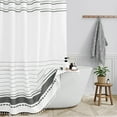 thumbnail image 3 of FRAMICS Striped Tassel Shower Curtain Sets with Bath Rug, Boho Farmhouse Water-Repellent Fabric Bathroom Sets with Hooks, Slub Textured Design, 72" x 72", Gray, 3 of 9