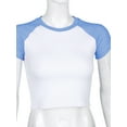thumbnail image 3 of Qiylii Women Summer T-Shirt Short Sleeve Round Neck Colorblock Crop Top, 3 of 7