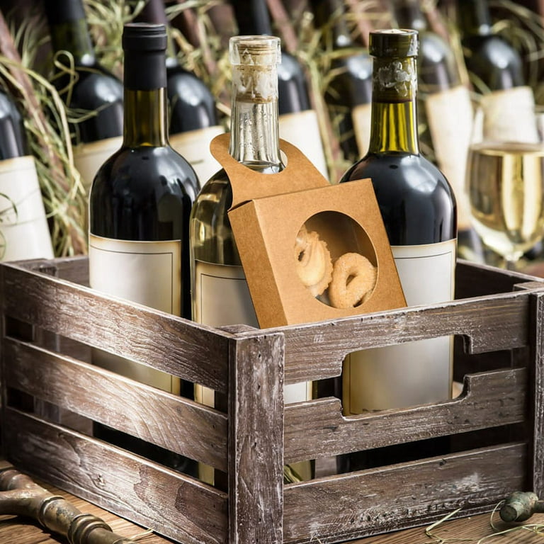 25pcs Wine Box with Window Charcuterie Box Wine Box Wine Hanging Foldable Gift Boxes, Yellow