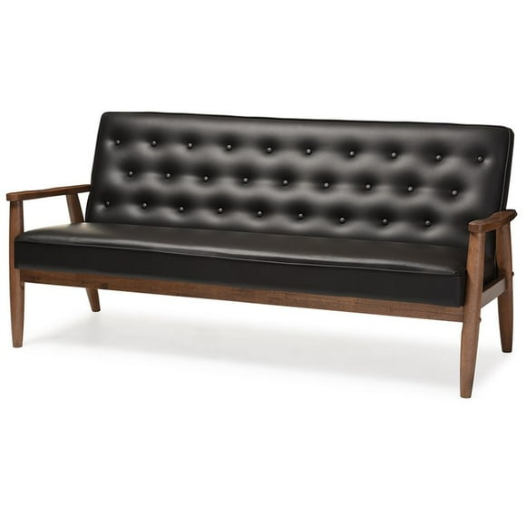 Baxton Studio Sorrento Faux Leather Tufted Sofa in Black