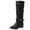 Black, variant on Plus Size Women's Knee High Boots Vintage Pleated Belt Buckle Slip-On Chunky Mid Heel Wide Calf Boots
