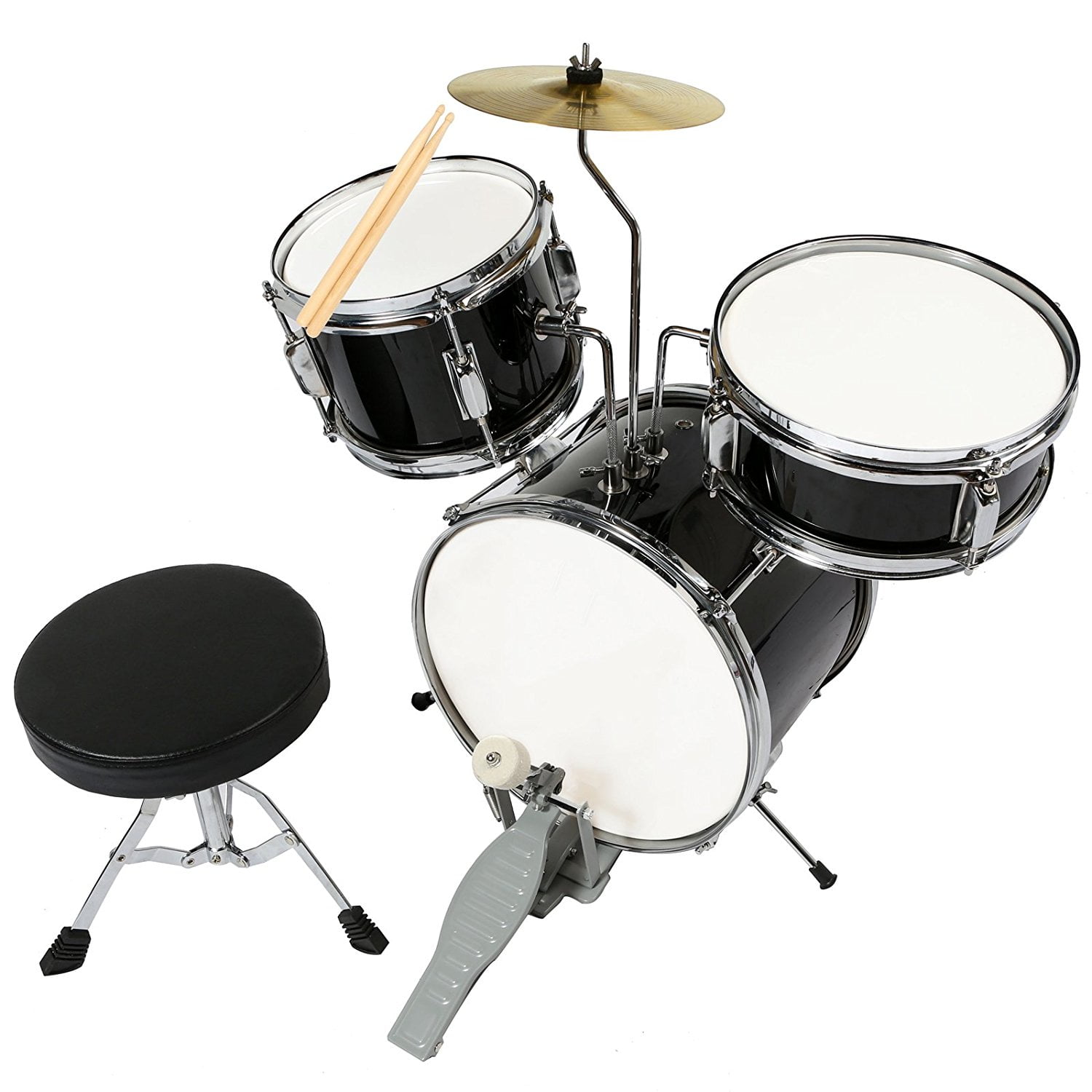 13" 3 Piece Complete Junior Drum Set Cymbal Child Kids Kit w/ Stool