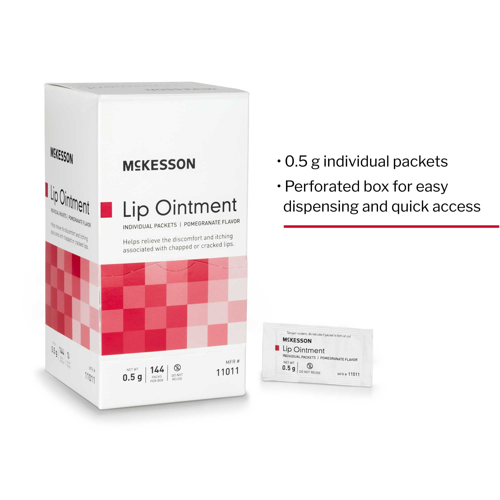 McKesson Pomegranate Lip Balm Packets with Beeswax, Vitamin E, Coconut Oil, and Pomegranate, 0.5 Gram, 144 Count, 1 Pack